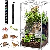 CourtyardAid Pre-Assembled Jumping Spider Enclosure, All-Side Ventilation | 3.5"&times;3.5"&times;7" Escape-Proof Spider Terrarium Kit with Accessories &amp; Magnetic Door for Tarantula, Mantis, Tweezer &amp; Temp Sticker