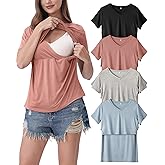 Rnxrbb 4 Pack Nursing Tops for Breastfeeding Summer Short Sleeve T Shirts V Neck Postpartum Clothes