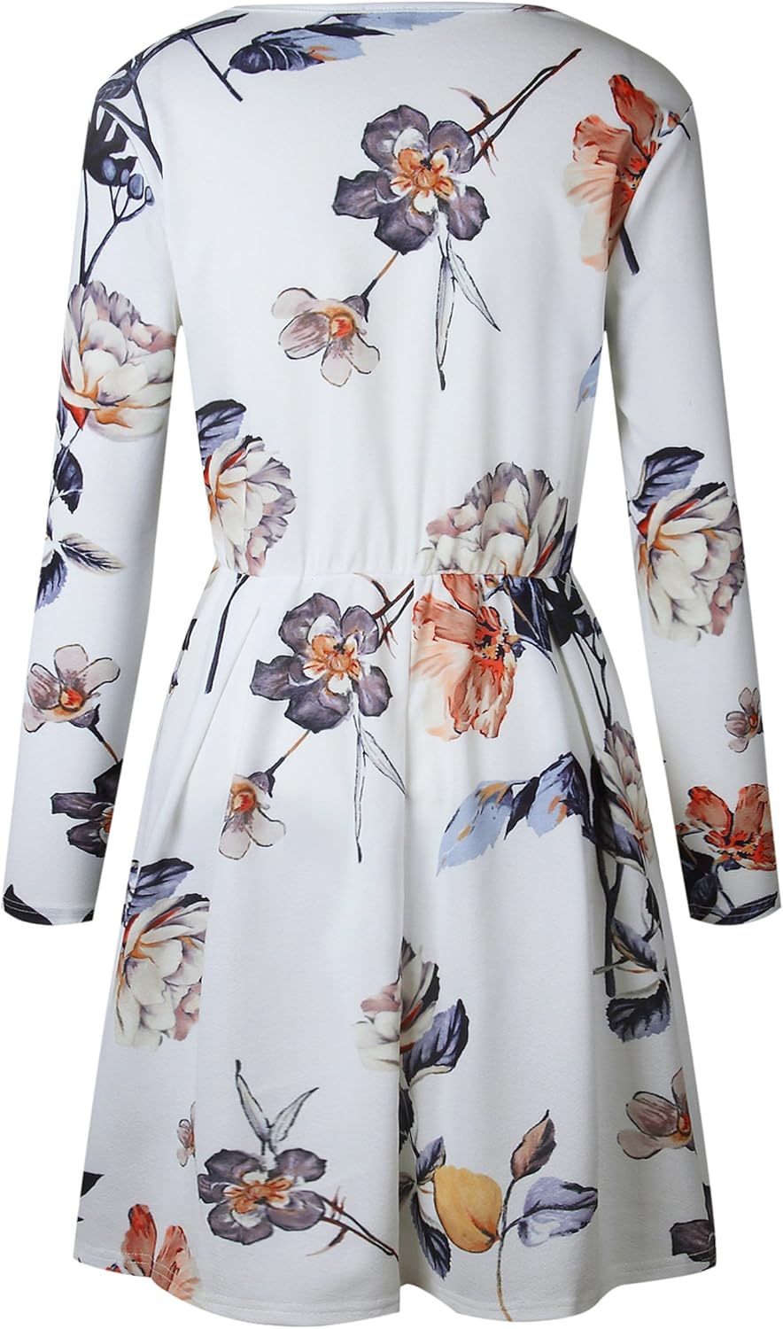 Angashion Womens Dresses Casual Floral Print Long Sleeve Swing Pleated Skater A Line Mini Dress at  Women’s Clothing store