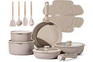 CAROTE 19pcs Pots and Pans Set Non Stick, Nonstick Cookware Set Detachable Handle, Induction Kitchen Cooking Sets with Remova