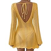 Falechay Womens Swimsuit Cover Up Long Sleeve Crochet Bathing Suit Mesh Backless Cover Ups Summer Beach Vacation Outfits 2026
