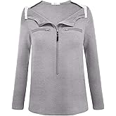 Deyeek Chemo Port Shirts for Women 2 Side Snaps Long Sleeve Shoulder Post Surgery Clothing Dialysis Breast Cancer Shirts