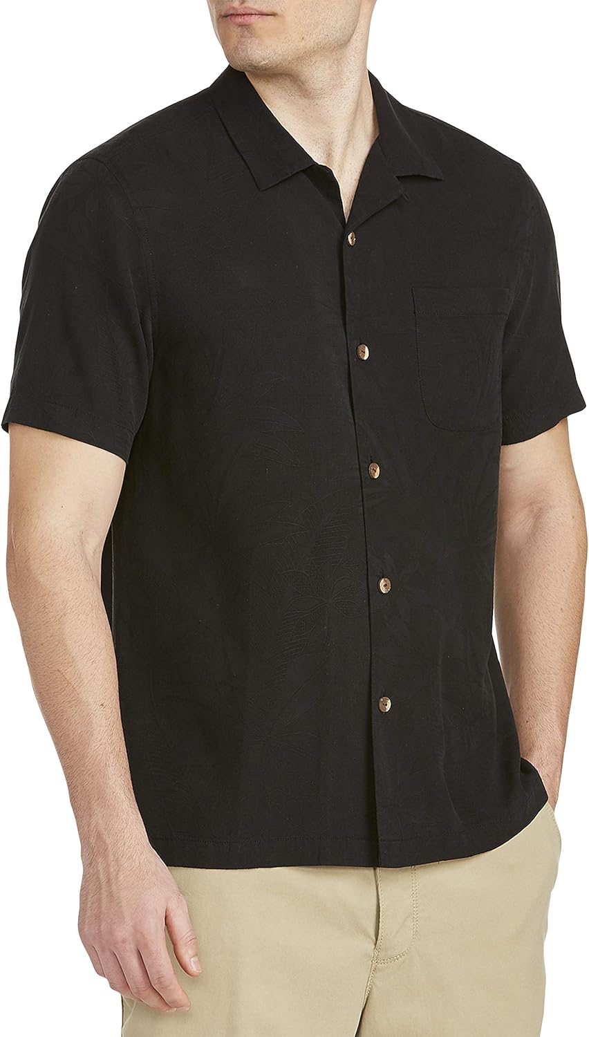 Tommy Bahama Big and Tall Al Fresco Tropics Camp Shirt Black at Amazon