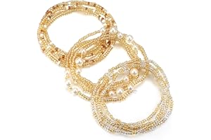 Sailimue 3 Piece Waist Beads for Women Belly Beads Elastic Chain African Waist Beads for Women Plus Size Bikini Jewelry