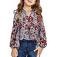 blibean Girl Flower Bell Sleeve Blouse Floral Fall Tops 4-15 Years