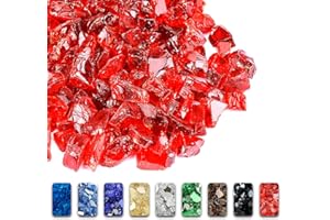 GRISUN Red Fire Glass for Fire Pit, 1/2 Inch 10 Pounds High Luster Reflective Tempered Glass Rocks for Natural or Propane Fireplace, Safe for Outdoors and Indoors Firepit Glass