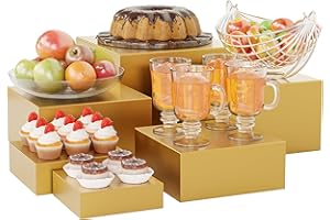 Metal Buffet Risers,6PCS Food Risers for Buffet Table 5in to 10in Display Stand for Catering Dessert Gold Cube Boxes Nesting 