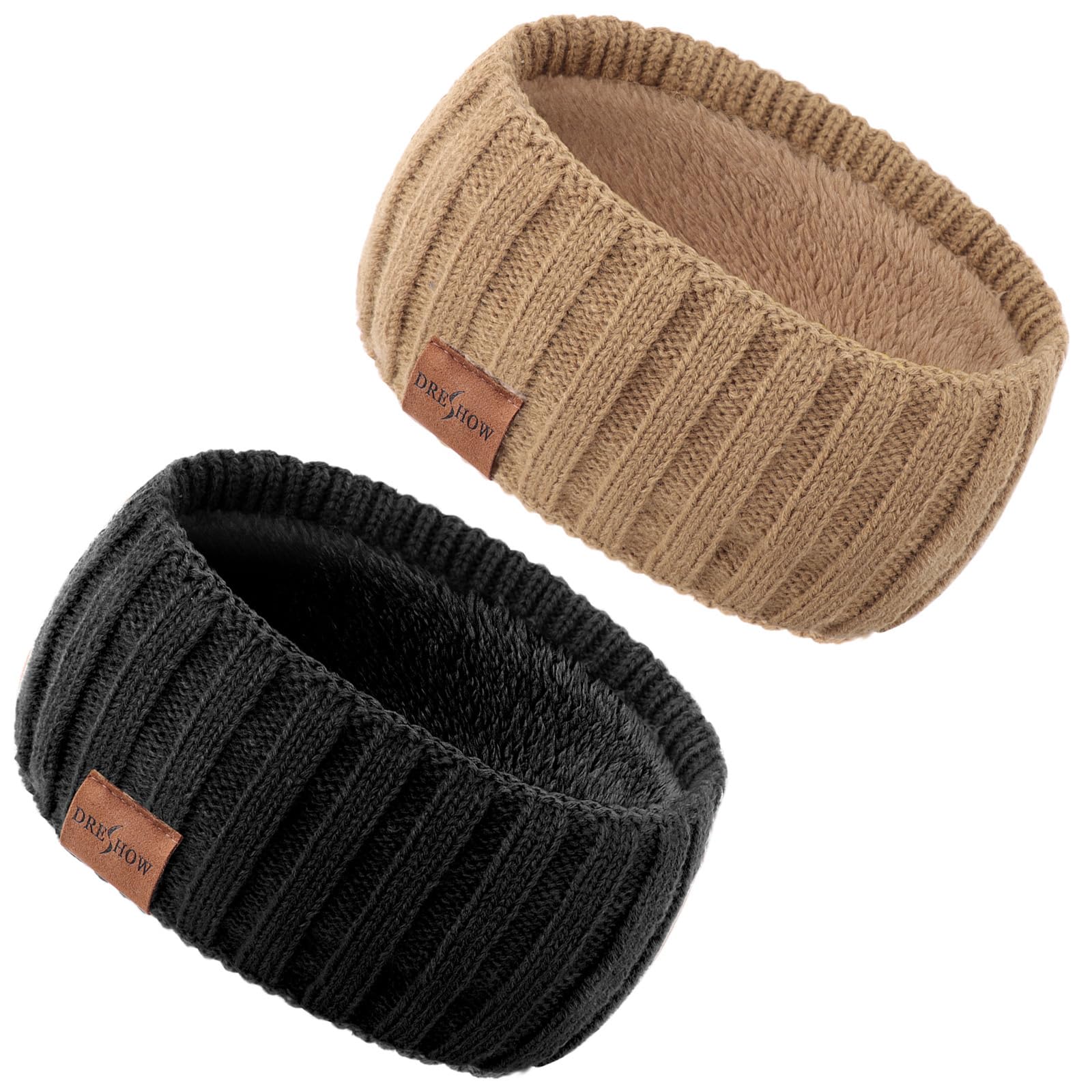 DRESHOW Women Warm Knitted Headband Cold Winter Ear Warmer Elastic Crochet Head Wraps Thick Fleece Lining Hair Bands