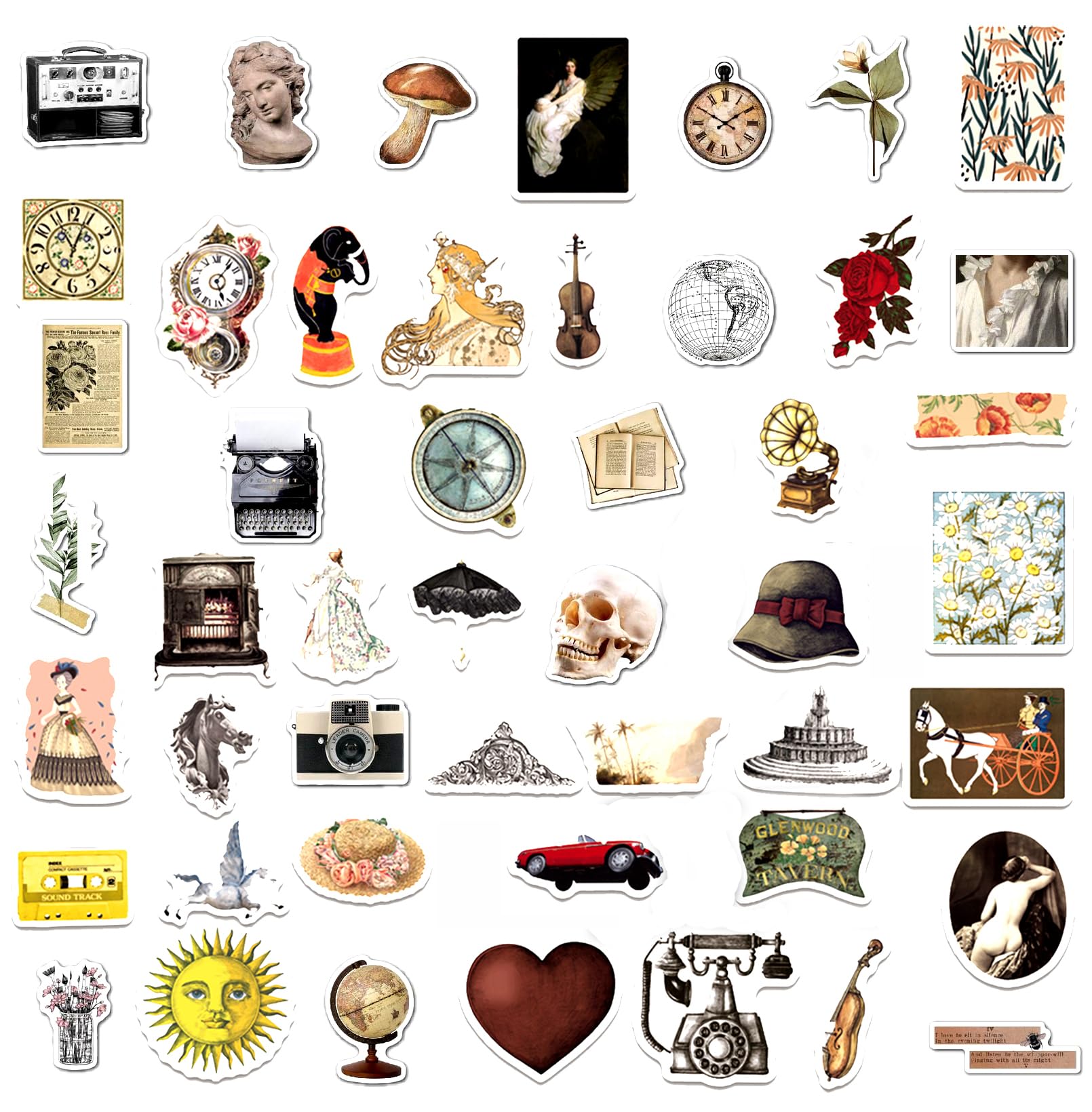 100 Pcs Aesthetic Vintage Vinyl Stickers - Scrapbook Journaling Laptop Water Bottles Waterproof Retro Stickers Skins & Decals, Adults DIY Craft Decor Nostalgic Theme Party Favor & Supplies