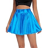 Urban CoCo Women's Shiny Flared Pleated Mini Skater Skirt