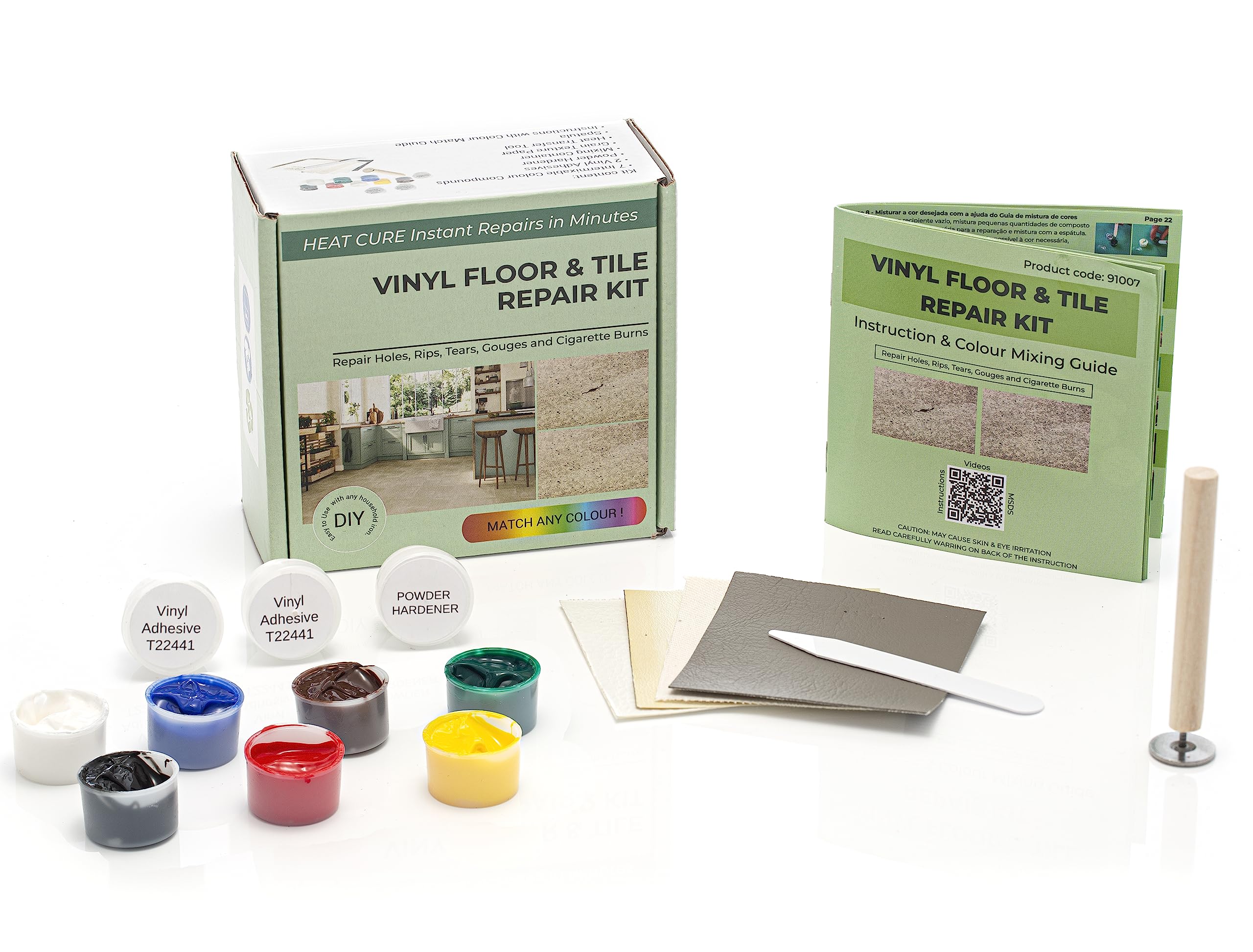 Glass Polish DIY Vinyl Floor & Vinyl Tile Repair Kit, Heat Cure for Small Holes, Cuts, Rips, Tears & Burn marks - GP91007