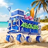 VELUVIA Beach Wagon with Big Balloon Wheels for Sand, 450LB Heavy Duty | Foldable All Terrain Beach Cart with 9" Balloon Tires, Collapsible Beach Wagon with Adjustable Handle &amp; Cooler Bag-Blue
