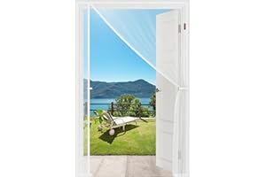 MAGZO Magnetic Screen Door White, Fits 32'' x 80'' Door, Reversible Left Right Side Opening, Scratch-Proof Polyester, Pet&Kids Friendly, Easy Install with Hook&Loop, Keep Annoying Creatures Out