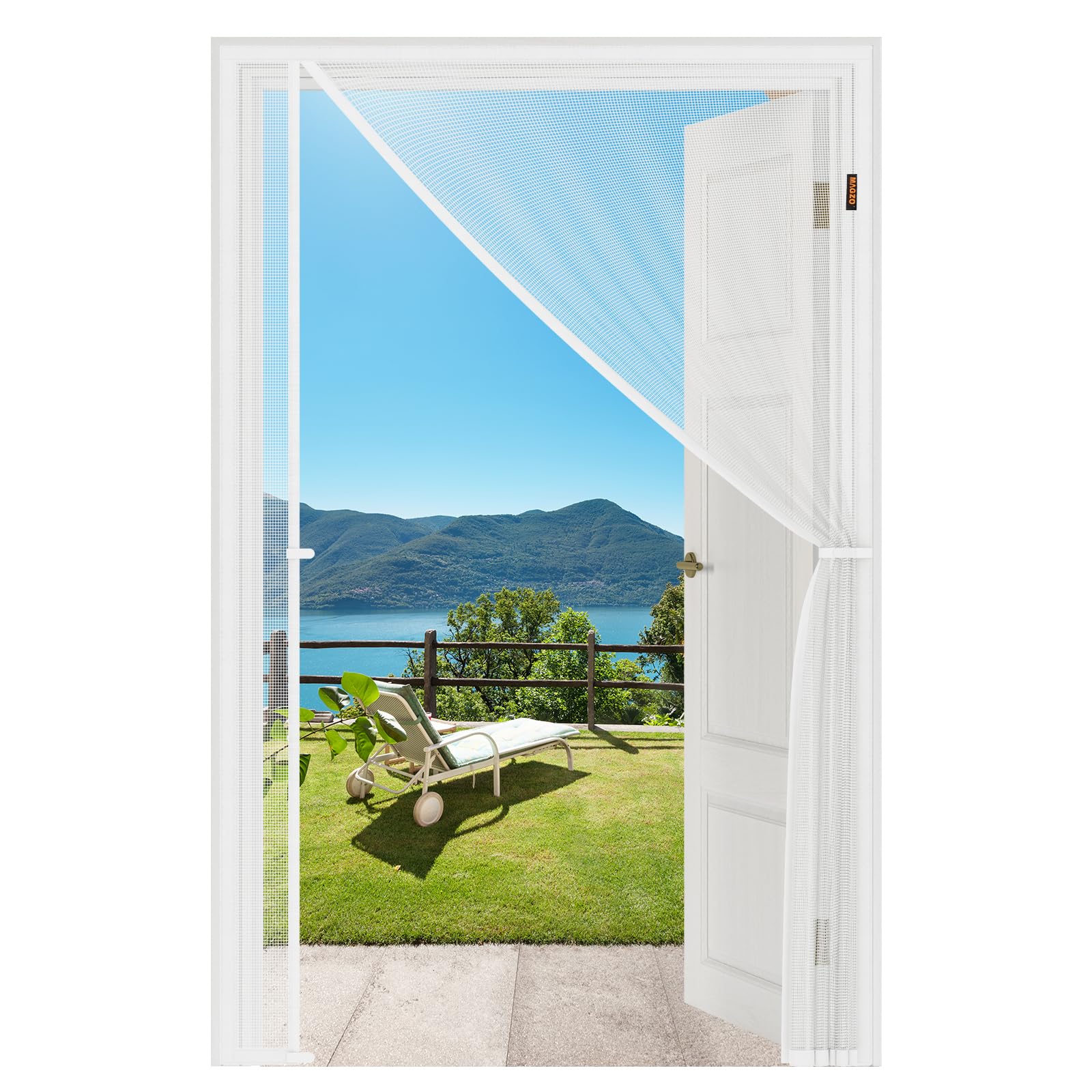 Photo 1 of MAGZO Magnetic Screen Door, Fits 34'' x 82'' Door(Mesh Size 36'' x 83''), Left Right Side Opening, Scratch-Proof Polyester, Pet&Kids Friendly, Keep Annoying Creatures Out, with Keep Open Straps, White