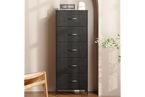 AODK Dresser for Bedroom with 5 Storage Drawers, 48" Tall Dresser Chest of Drawers Fabric Dressers with Sturdy Steel Frame, Black
