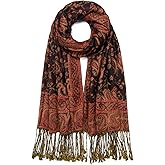 QIUTIMIY Paisley Pashmina Shawl Wrap Women Reversible Vintage Jacquard Pashmina Rave Scarf with Fringe for Evening, Wedding
