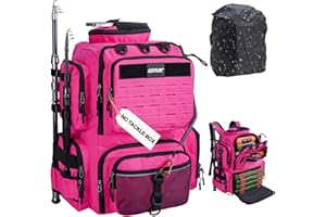 Goture Fishing Backpack,900D Water-Resistant Tackle Backpack with Rod Holders,45L Large Fishing Bag Storage Gear Tackle Bag with Rain Cover,Bottle Holder for Travel Camping Hiking(Without Tackle Box)