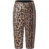 SportsWell Women's Cheetah Print Pants Sequin High Elastic Waist Y2K Knee Length Capri Leggings