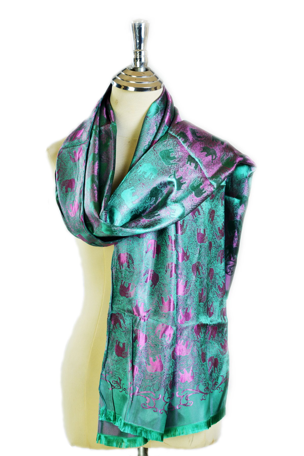 Thai Shawl Fashion Shawls Wrap Women\'s Scarf Elephant Beautiful Silk 100% Oblong Tangier Caslon Reversible Print Printed (Green)