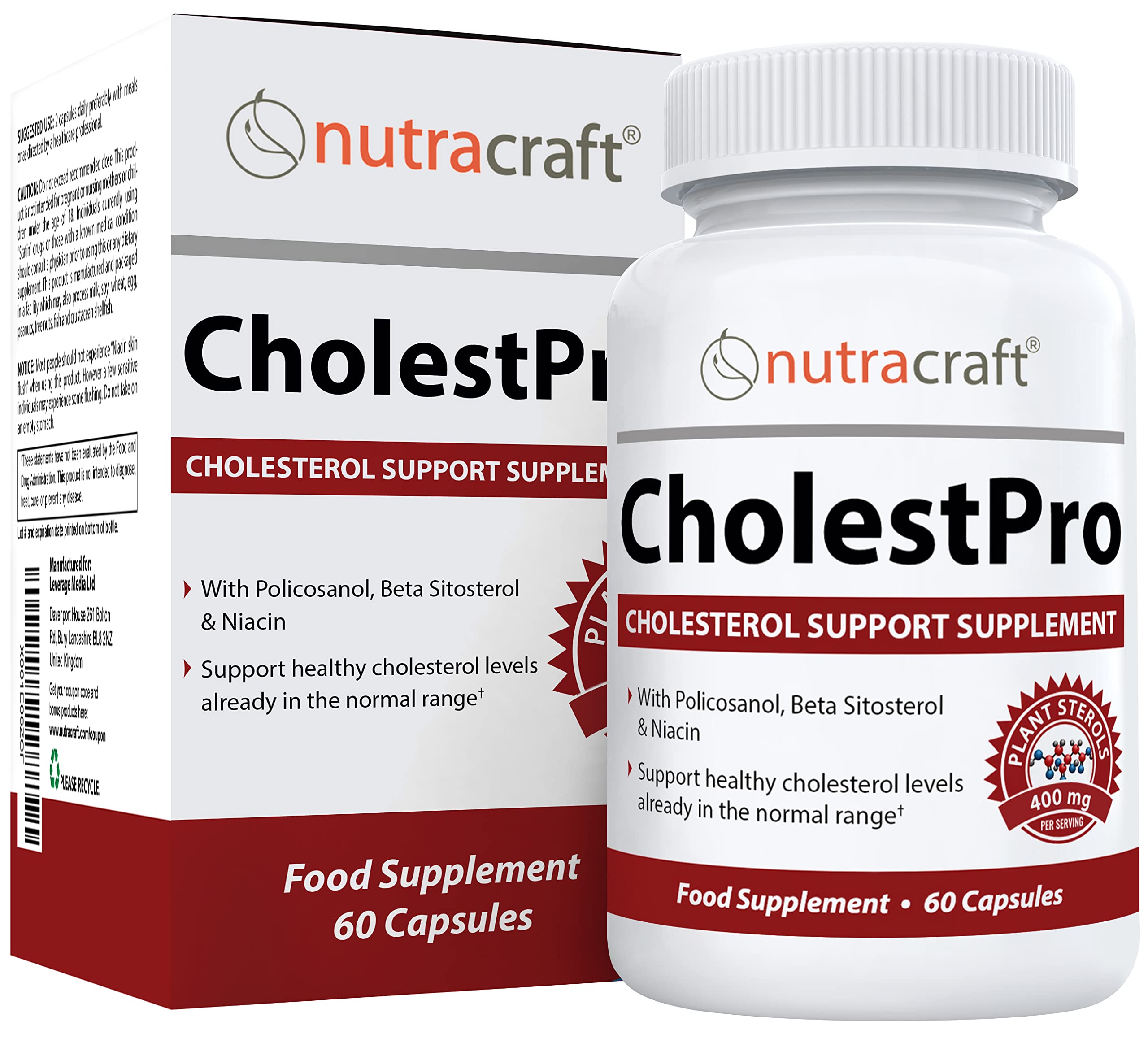 CholestPro #1 Cholesterol Supplement | Niacin, Beta Sitosterol (Plant Sterols), Policosanol, Guggul, Cayenne & Garlic | Cholestrol, Heart, Circulation & Energy Support | 60 Vege Capsules