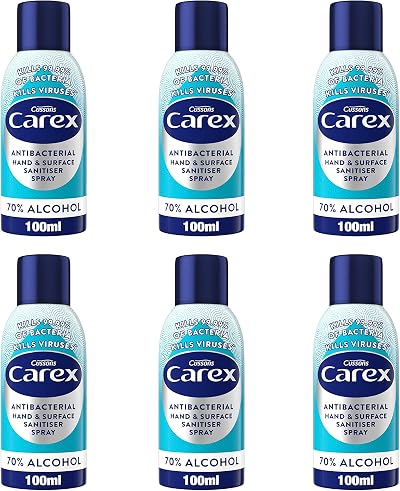 Carex Antibacterial Hand and Surface Spray 70% Alcohol Pack of 6 100 ml