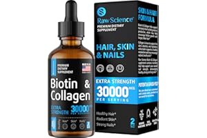 S RAW SCIENCE Liquid Collagen & Biotin Supplement for Hair Growth - Biotin 10000mcg Collagen 20000mcg Drops - Biotin and Collagen Vitamins for Skin Hair and Nail Health for Women & Men - Made in USA, 2 floz