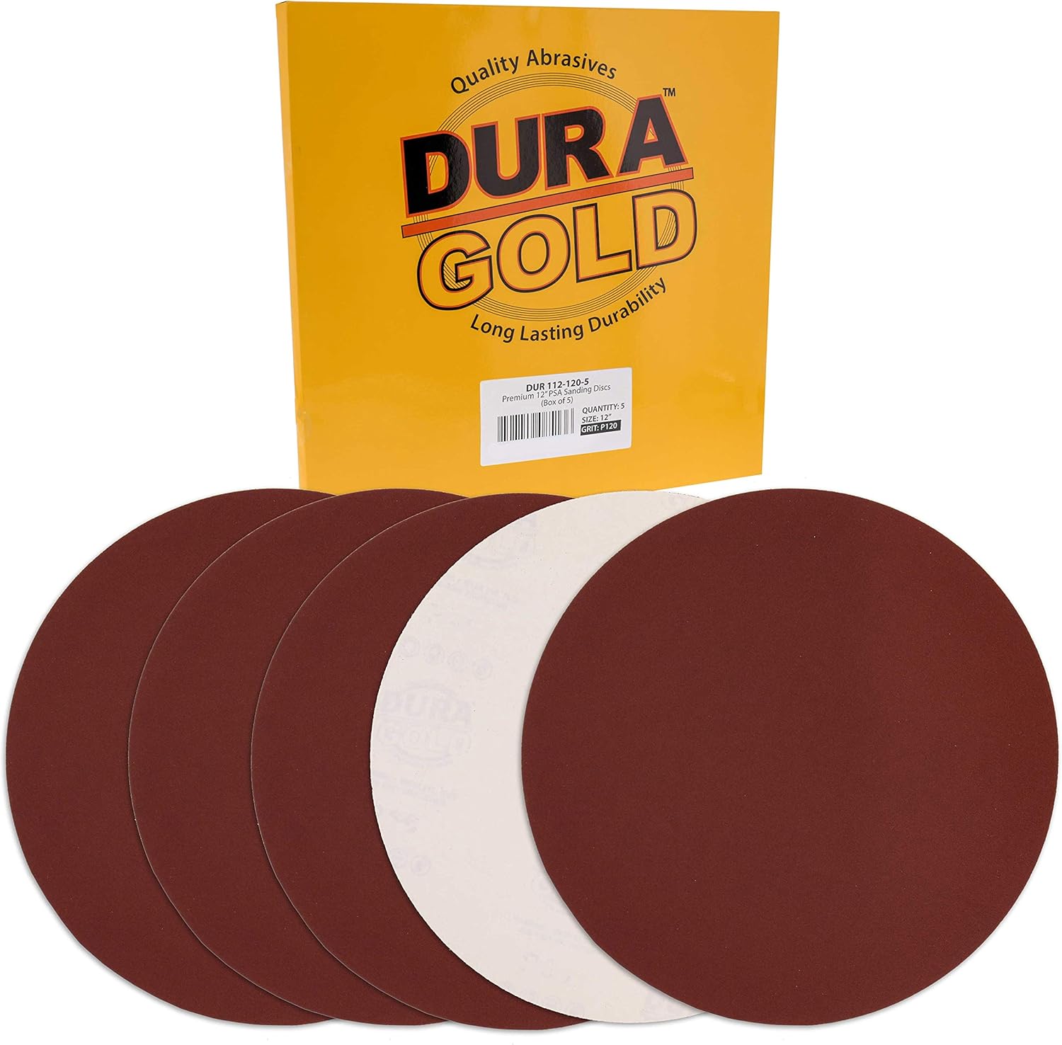 Dura-Gold Premium 12" Sanding Discs - 120 Grit (Box of 5) - Sandpaper Discs with PSA Self Adhesive Stickyback, Fast Cutting Aluminum Oxide Abrasive - Drywall, Floor, Woodworking, Automotive, Sander - - 