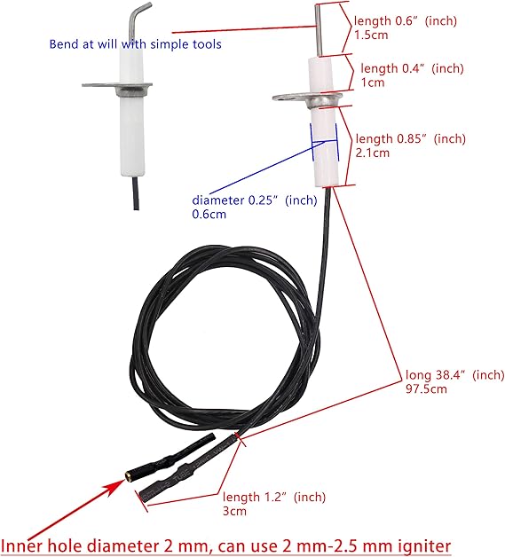 Meter Star 2pc 38 Ignitor Wire Ceramic Electrode Assembly Replacement Ignition Electrode Can Diy Bending For Gas Burner Ceramic Spark Plug Ignition Electrode Replacement Amazon Ca Patio Lawn Garden