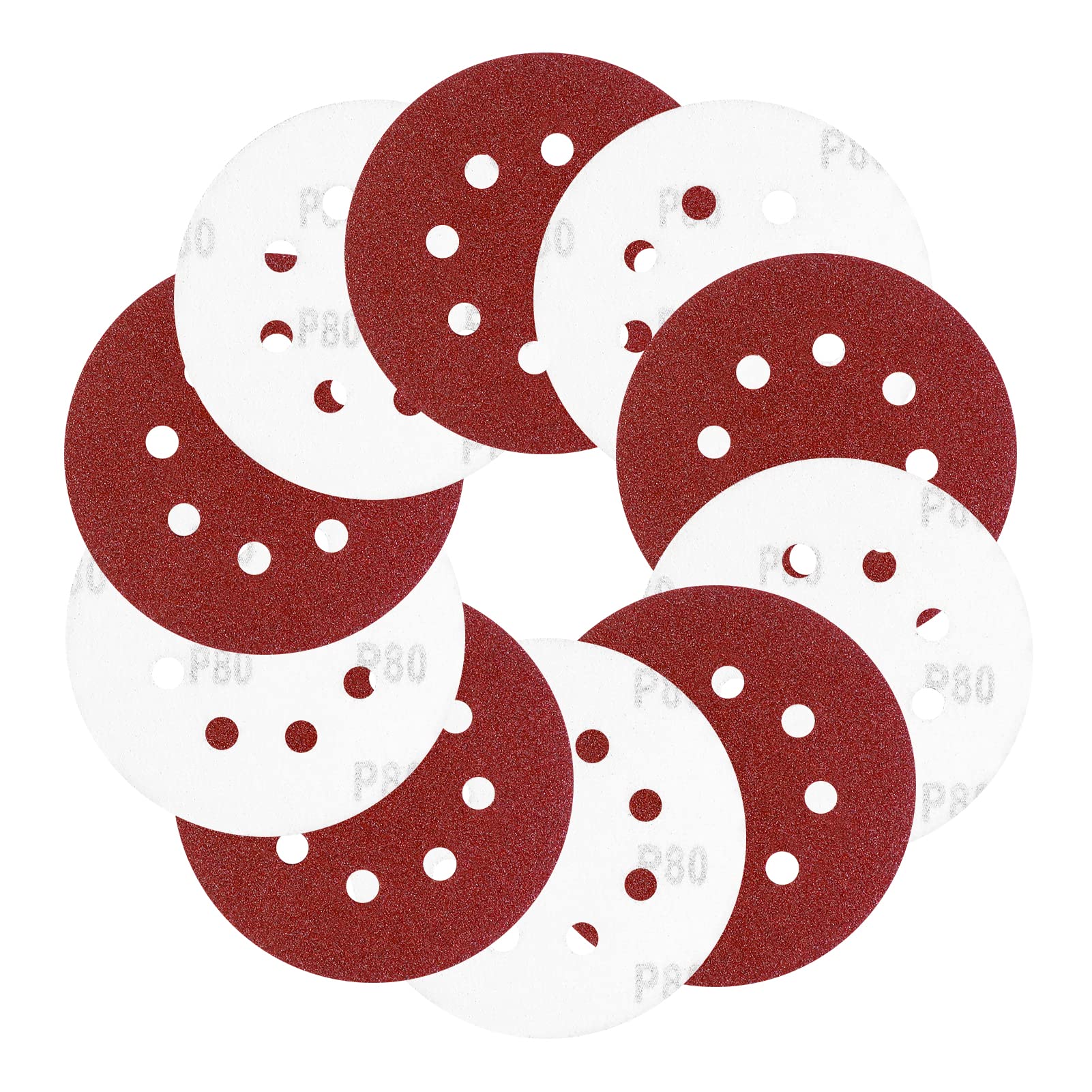 20 Pcs 125mm Sanding Discs, Viaky 8 Hole 80 Grits Hook and Loop Orbital Sander Discs for Polishing, Dustless Round Sanding Pads for Random Orbital Sander