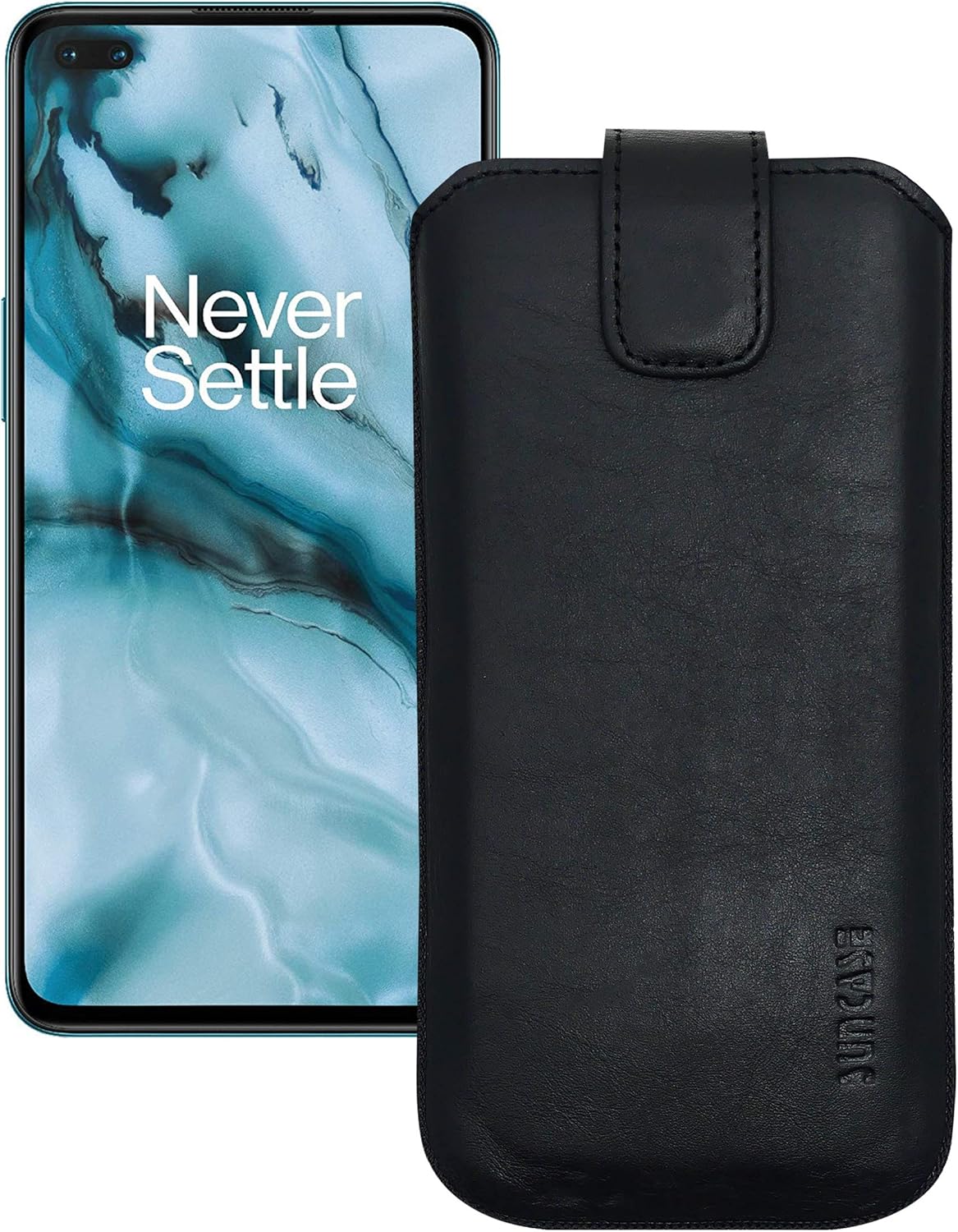 Suncase Case Compatible with OnePlus Nord with Additional Case / Shell / Bumper / Silicone *Pull Up Tab Feature * Mobile Phone Case Leather Protective Case in Black
