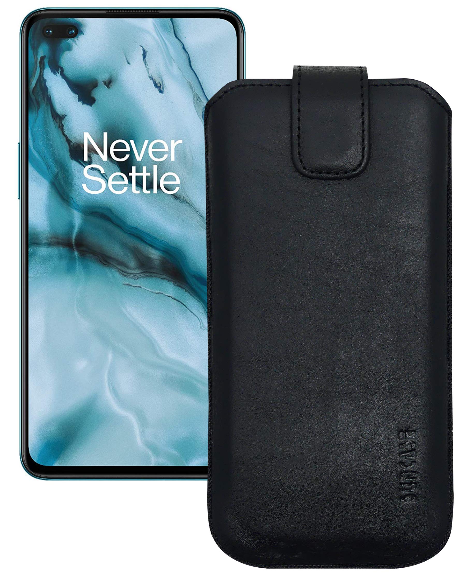 Suncase Case Compatible with OnePlus Nord with Additional Case / Shell / Bumper / Silicone *Pull Up Tab Feature * Mobile Phone Case Leather Protective Case in Black
