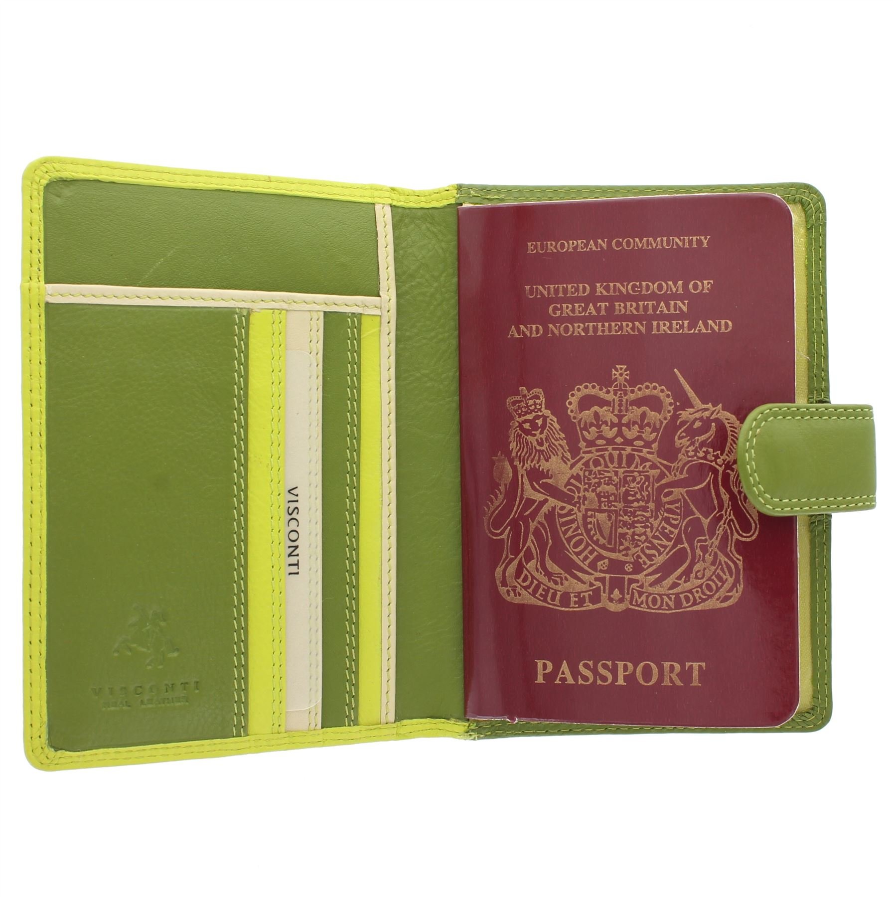 VISCONTI Rainbow Collection Leather SUMBA Passport Holder RFID Blocking RB75 Lime Multi