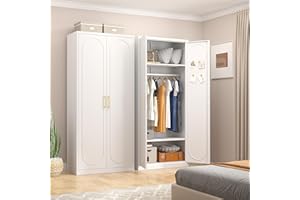 UNICOLY Armoire Wardrobe Closet with Doors, 71'' Wardrobe Cabinet with Hanging Rod, Metal Closet with 2 Adjustable Shelves for Bedroom School, Employee, Gym, Armarios De Ropa para Dormitorio, White