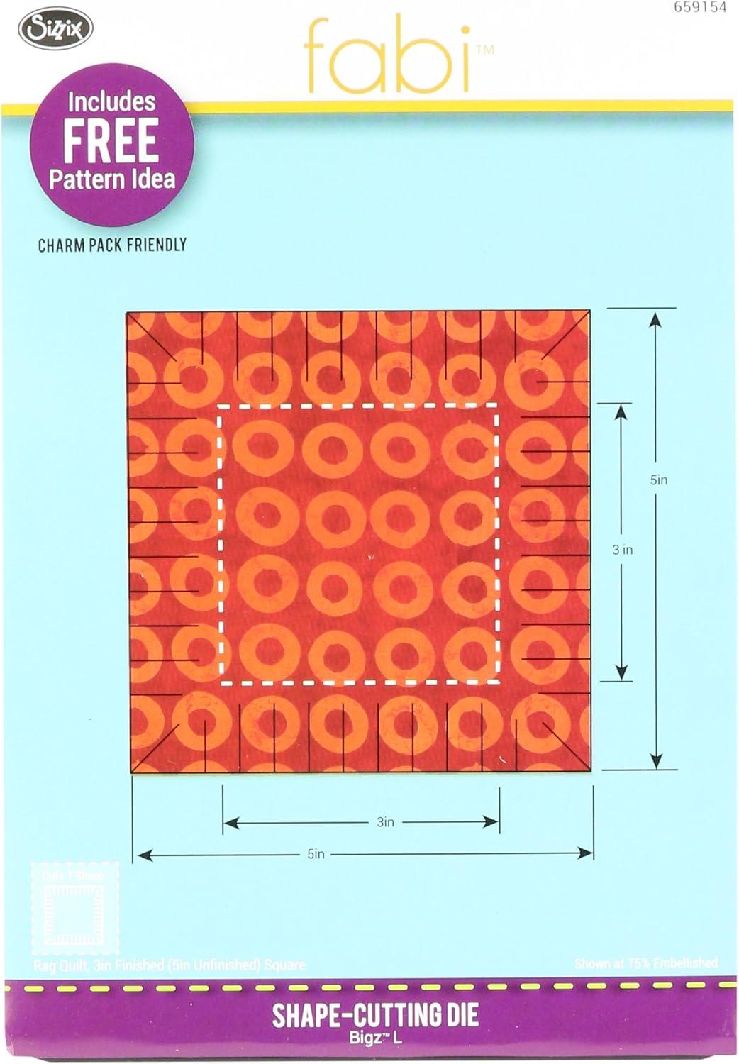 Sizzix Bigz Die, Rag Quilt, 3" Finished (5" Unfinished) Square