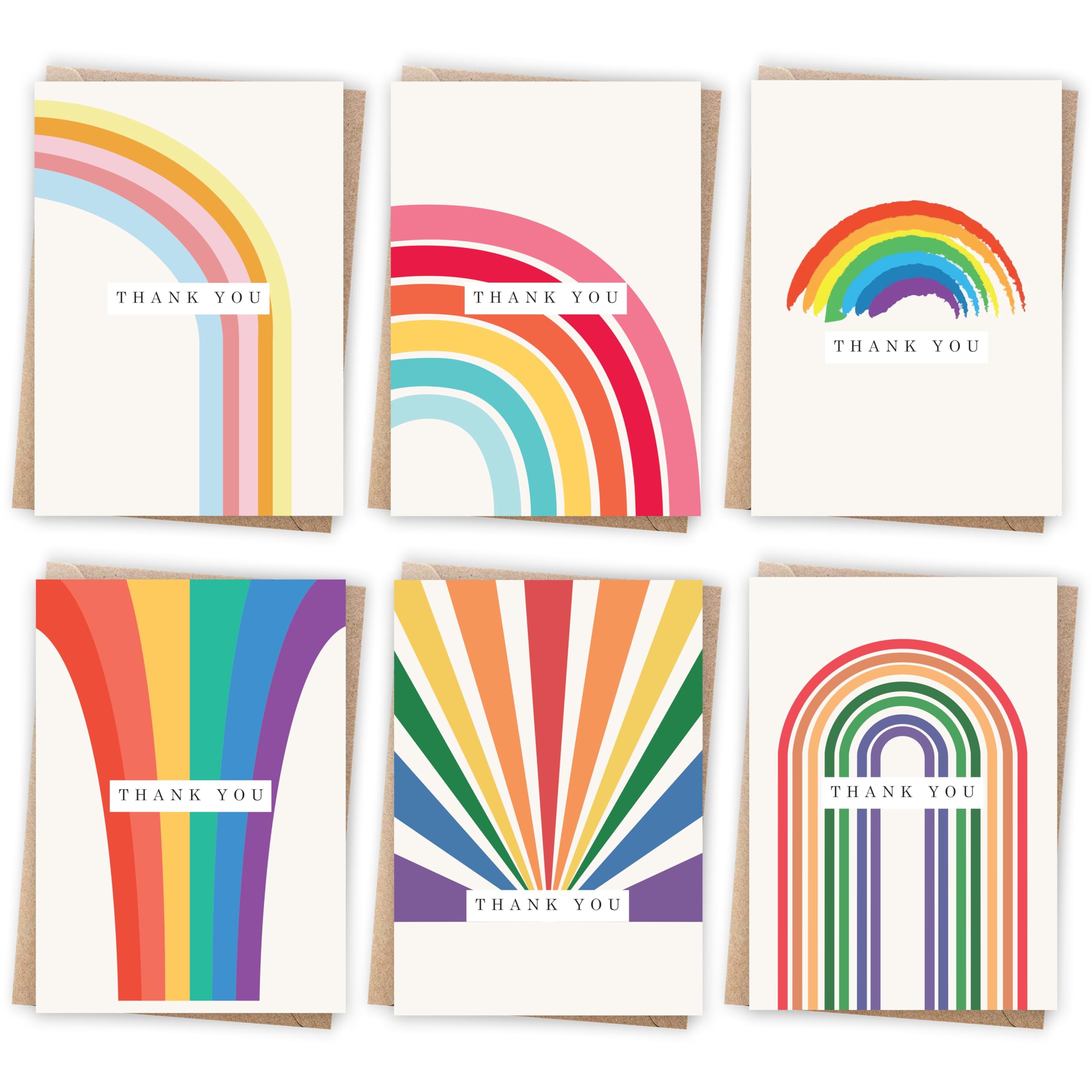 Giftinghouse 12/24/48 Thank You Cards Multipack with Envelopes - 6 Rainbow Designs. 10 x 15 cm. Blank Inside for Teachers, Wedding, Kids. Made in the UK (48)
