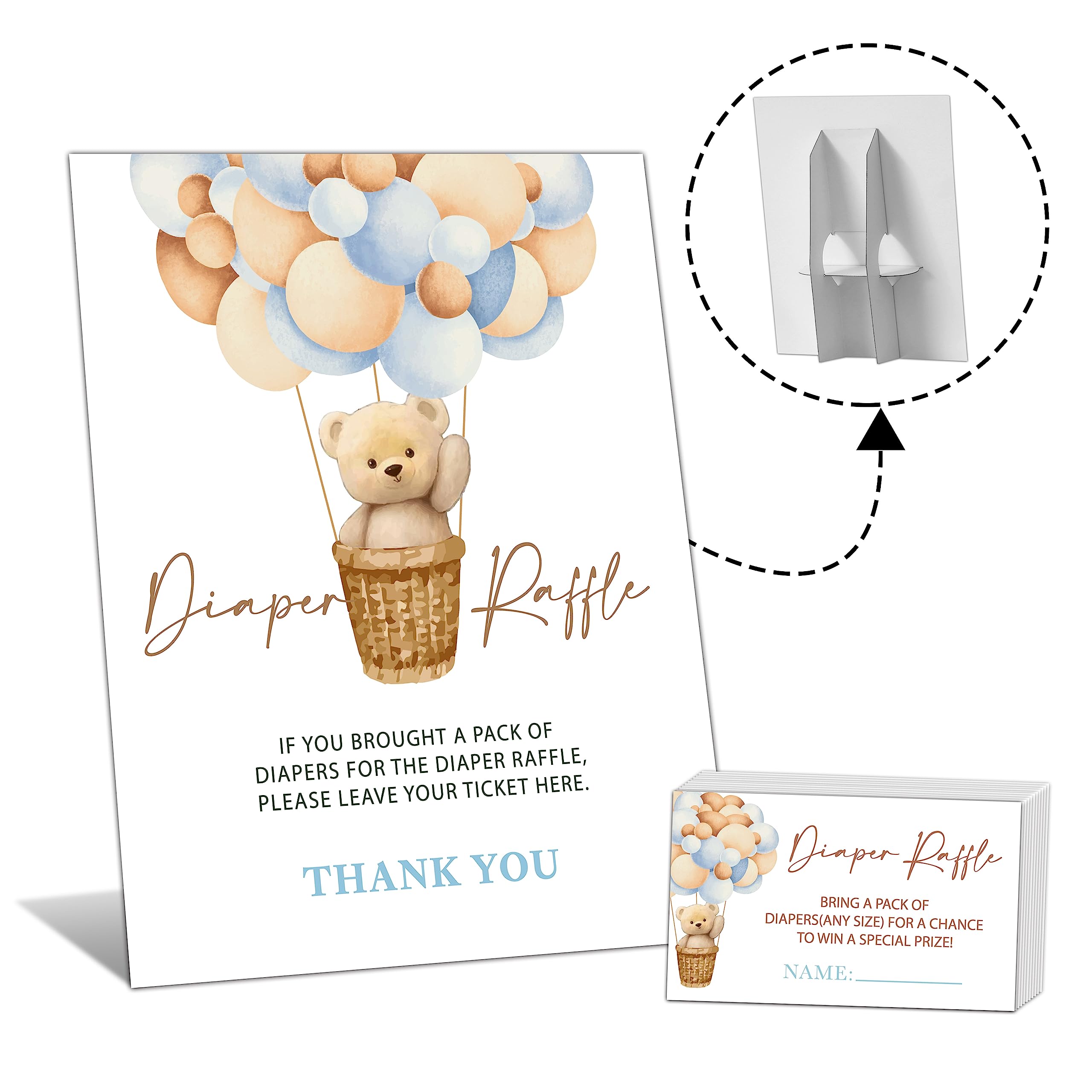 Photo 1 of 8x10 INCHES Diaper Raffle Sign with 50 Diaper Raffle Tickets, We Can Bearly Wait Baby Shower Games, Bear Balloon Baby Shower Party Decorations Supplies Favors - F02