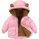 AIWUHE Toddler Winter Coat Boys Girls Down Jacket Hooded Fleece Warm Outwear 3D Ear Padded Puffer Jacket With Pockets 1-6Y