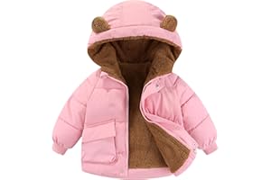 AIWUHE Toddler Winter Coat Boys Girls Down Jacket Hooded Fleece Warm Outwear 3D Ear Padded Puffer Jacket With Pockets 1-6Y