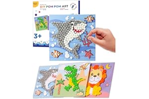 Little Jupiter DIY Pom Pom Art - Makes 3 Art Pieces -Boy & Girl Crafts for Kids Age 3-5 - Toddler Crafts Ages 3-5 - Pom Pom Arts and Crafts - Art Projects for Kids 3-5 - (Lion, Shark, Dinosaur)