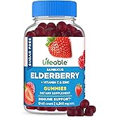 Lifeable Sugar Free Elderberry Gummies with Vitamin C and Zinc | Great Tasting Sambucus Elderberry Immune Support Supplement | Kosher, Vegan, Non GMO Black Elderberry for Adults | 60 Gummies
