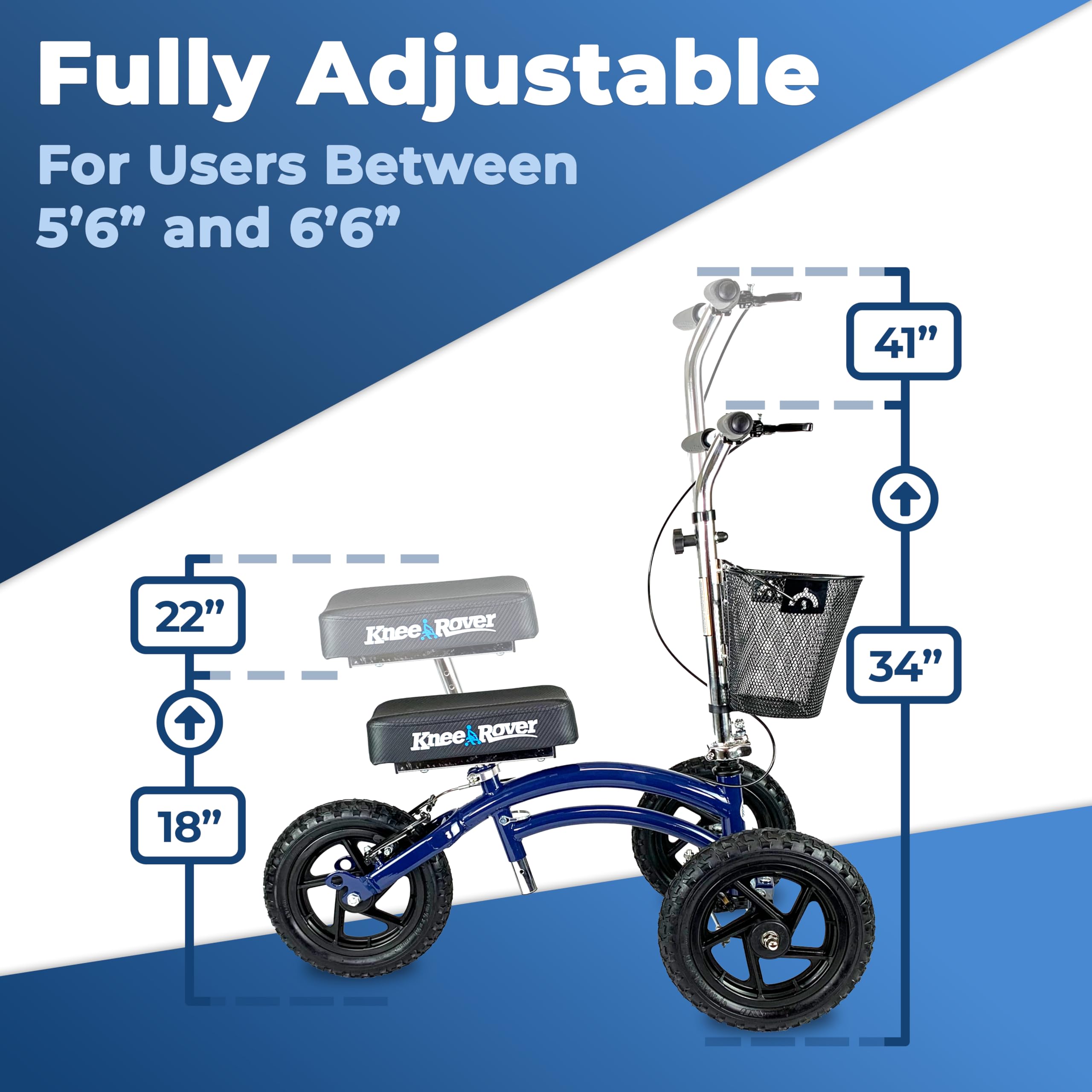 KneeRover Original Steerable All Terrain Knee Scooter for Adults for Foot Surgery Heavy Duty Knee Walker for Broken Ankle Foot Injuries - Leg Recovery Scooter Best Knee Crutch Alternative (Blue)