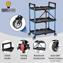 WORKPRO 3-Tier Collapsible Service Cart, 210 LBS
