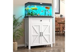 kepptory 20 Gallon Fish Tank Stand with Power Outlets, Farmhouse Decorative Aquarium Stand Furniture with Adjustable Shelves, 10-20 Gallon Reptile Turtle Tank Stand with Cabinet Storage (White, 20GL)