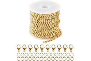 UMAOKANG 16.4 Feet Gold Stainless Steel Cuban Link Chain Bulk Twist Necklace Chain with Open Jump Rings Lobster Clasps for Women Men Choker Bracelet Anklet Making