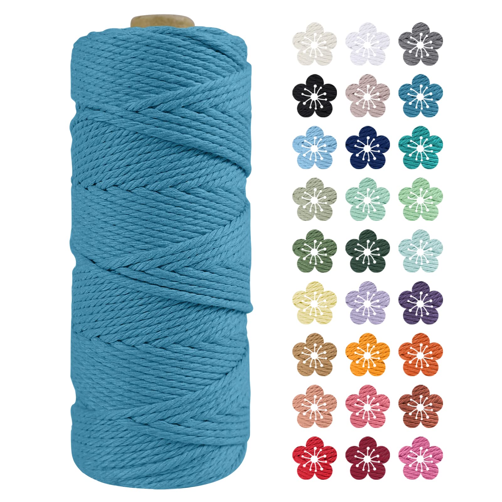 LEREATI Macrame Cord 2mm x 100m, Thick Macrame Rope Natural Cotton Rope Craft String, 3 Strand Twisted Cotton Cord Yarn for DIY Plant Hanger, Wall Hanging, Christmas Decoration (Lake blue)