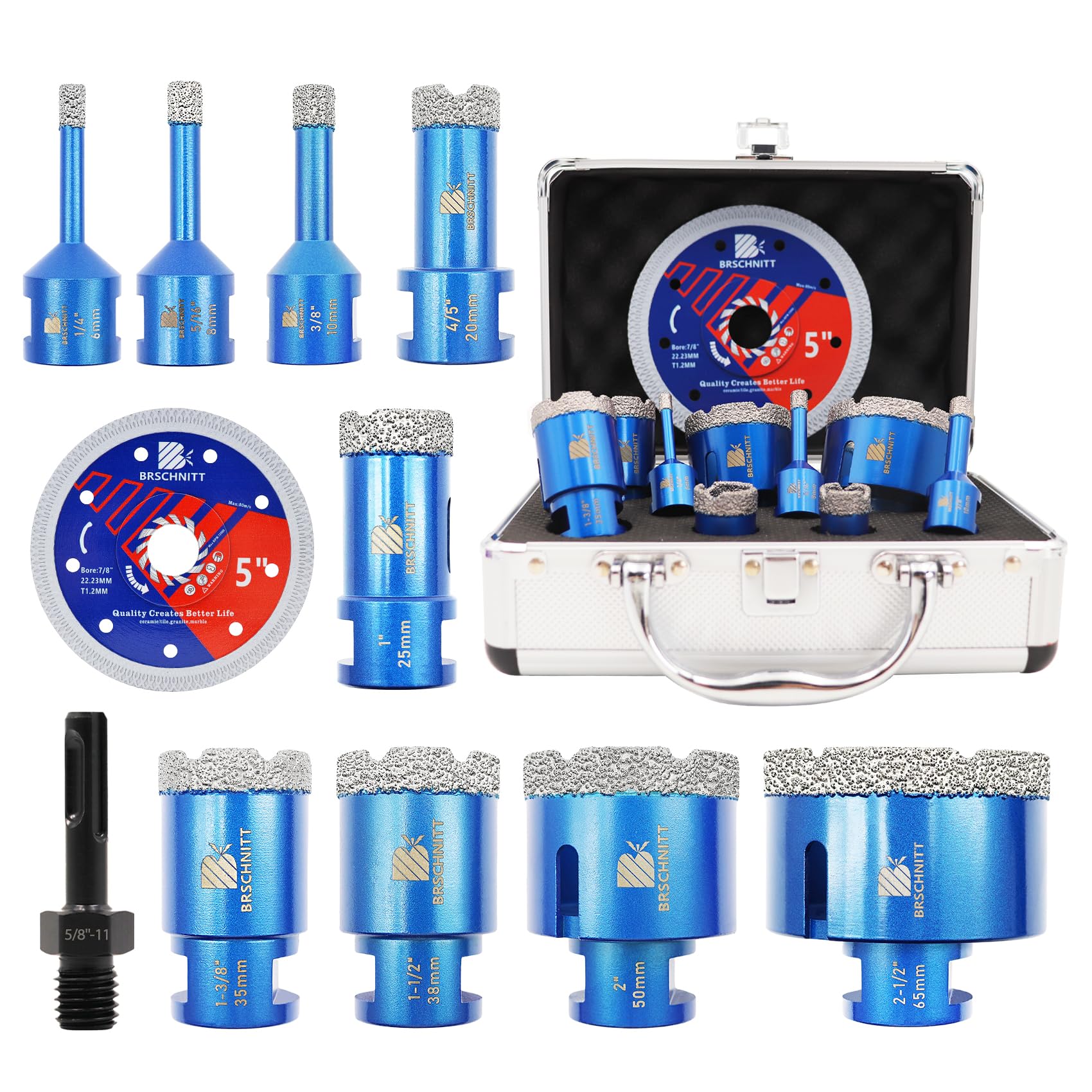 Photo 1 of Diamond Core Drill Bit Set - for Porcelain Tile Ceramic Marble Granite Drilling,BRSCHNITT 1/4" 5/16" 3/8" 4/5" 1" 1-3/8" 1-1/2" 2" 2-1/2" Vacuum Brazed Diamond Hole Saw with 5/8-11 Thread