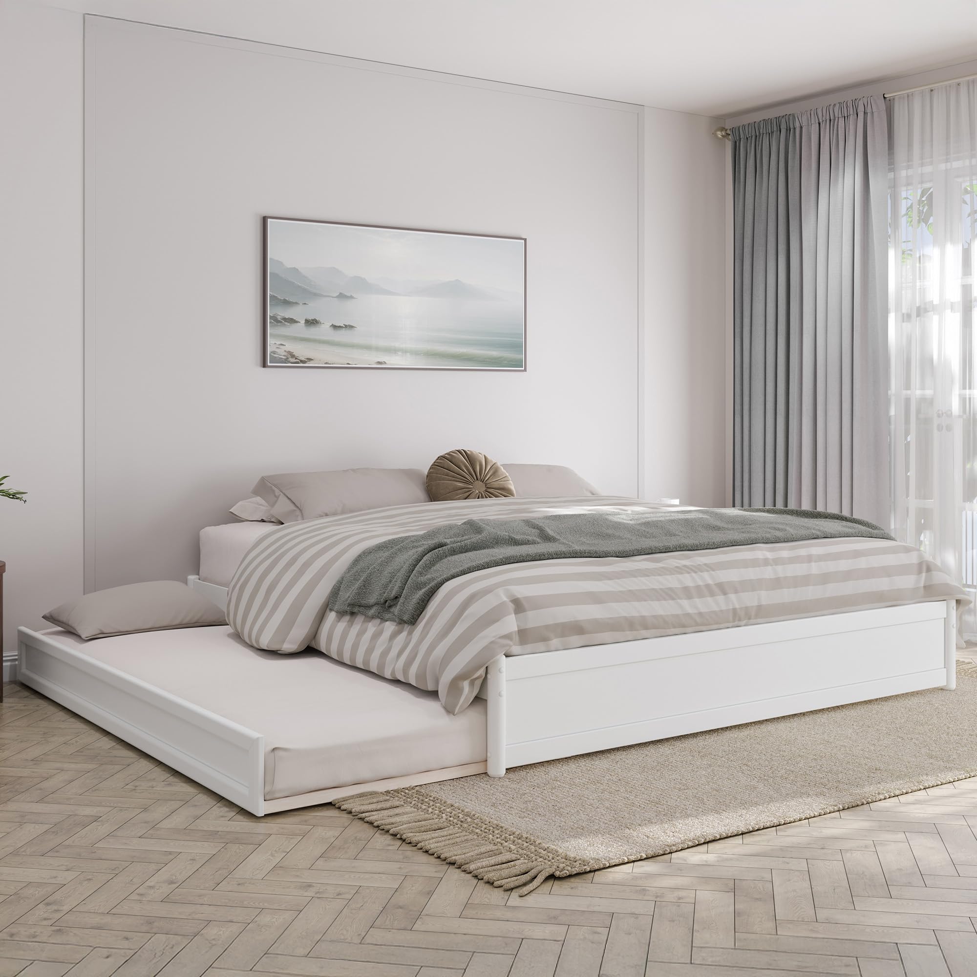 Photo 1 of AFI, Barcelona King Panel Platform Bed with Twin XL Trundle, White