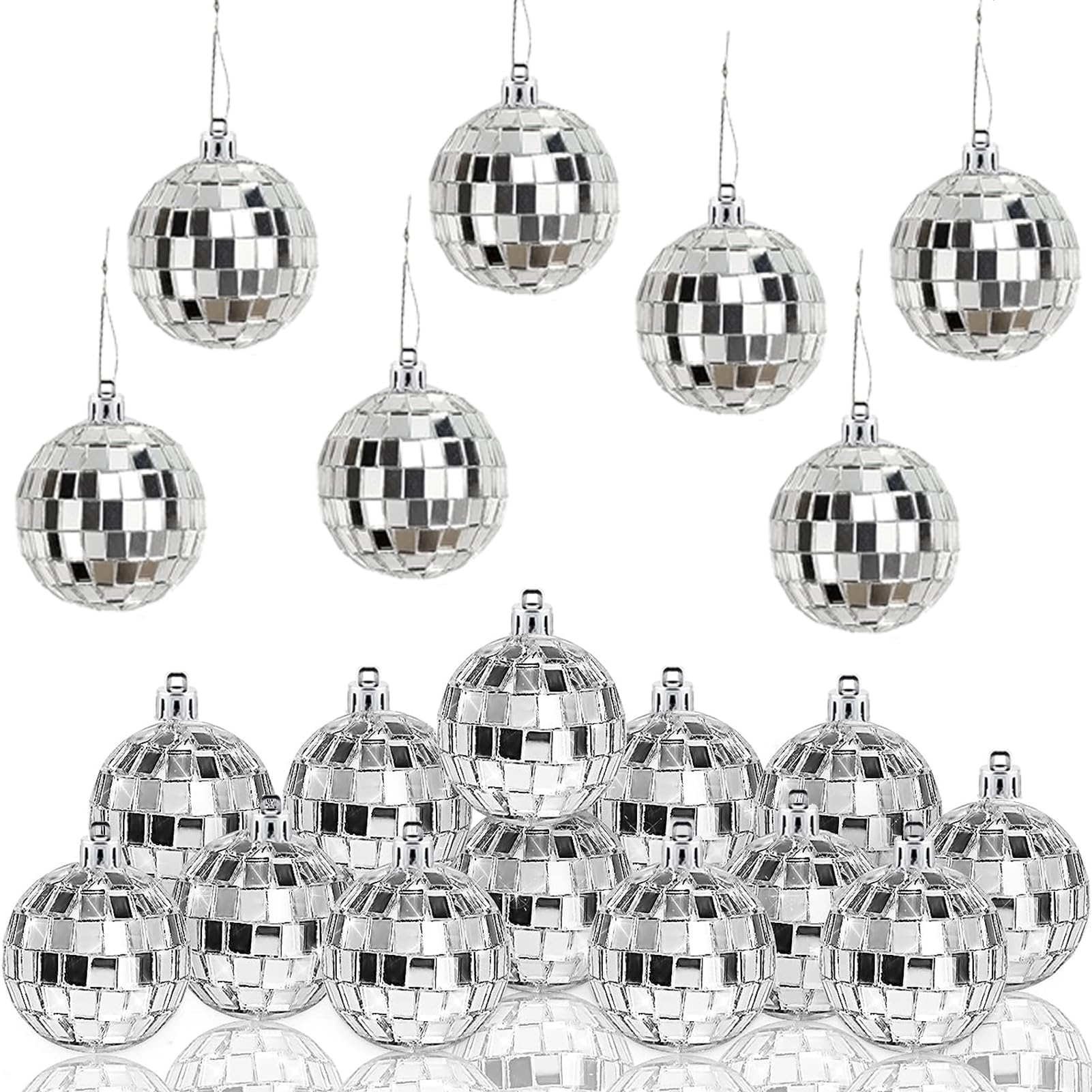Photo 1 of HERZWILD 20Pcs Mini Silver Disco Christmas Ball Ornaments Mirror Shatterproof Plastic Christmas Ball Decorations Hanging Disco Ball Pendant Ornaments for Holiday Wedding Party