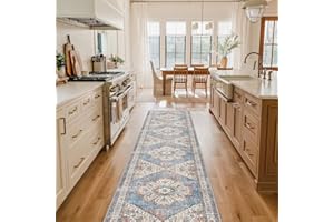 RUUGME Washable Kitchen Runner Rug - 2x10 Hallway Rug Distressed Mats Non-Slip Soft Room Floor Carpet for Dining Room (Blue, 2 x 10)