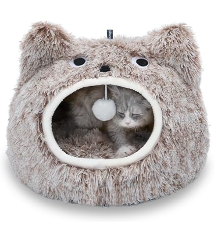 Cat Bed Cave With Removable Pillow - Soft Plush Pet Bed, Pufferfish Design